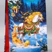 Пакет подарочный новогодний ламинированный, &laquo;Конь&raquo; , 33&times;10&times;42.5 см