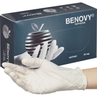 Перчатки нитрил, н/c, н/о, текстур, Benovy (L) 50п/уп, белый
