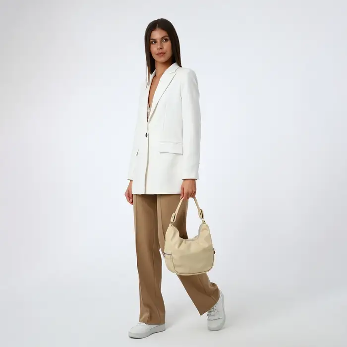 Сумка - мешок женская на молнии, 26&times;10&times;26 см, бежевая