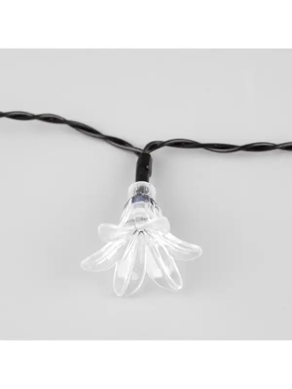 Гирлянда &laquo;Нить&raquo;, 4.5 м, уличная, с насадками &laquo;Цветок&raquo;, IP44, 30 LED, 2 режима, солнечная батарея, тёмная нить, свечение жёлтое/аквамарин