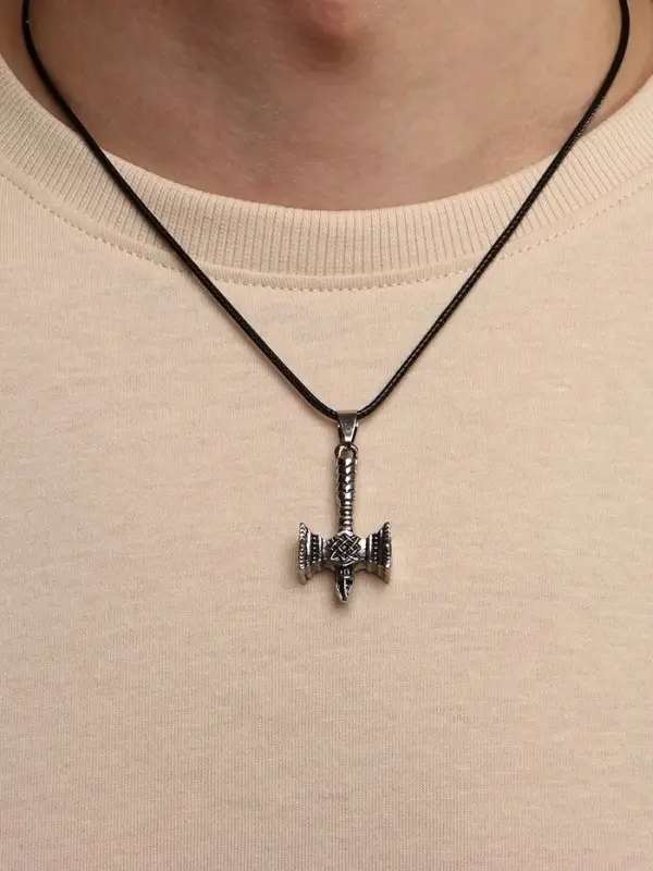 Кулон мужской &laquo;Молот Сварога&raquo;, цвет чернёное серебро на чёрном шнурке, 45 см