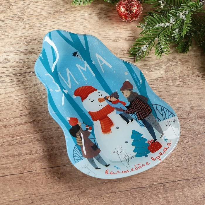 Тарелка стеклянная новогодняя Дорого внимание «Зима», 13,4 х 20,5 см, стекло