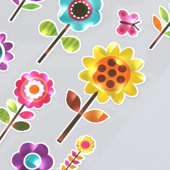 Наклейка пластик голография "Цветочки" 29х11 см