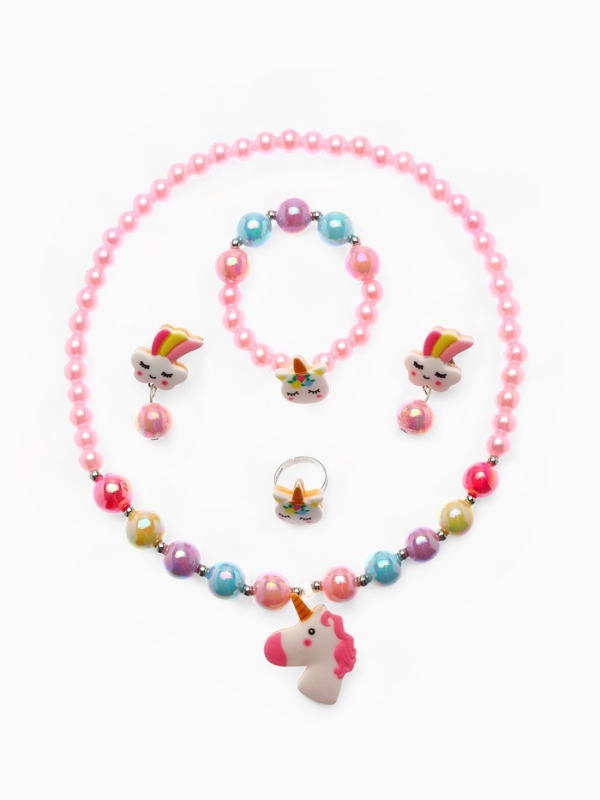 Набор детский Набор детский "Выбражулька" единорог 4 пр-та: кулон, браслет, кольцо, клипсы цв. разноц