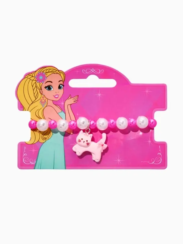 Браслет детский Браслет детский "Выбражулька" котик, бант, жемчуг, цвет бело-розовый