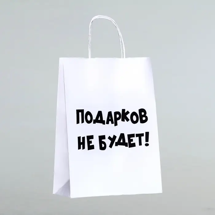 Пакет бумажный подарочный новогодний крафт с приколами, &laquo;Подарков не будет!&raquo;, белый, 28&times;24&times;14 см