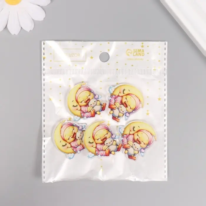 Декор для творчества акрил Декор для творчества акрил "Утёнок в пижамке сладко спит на месяце" 3х3х0,2 см