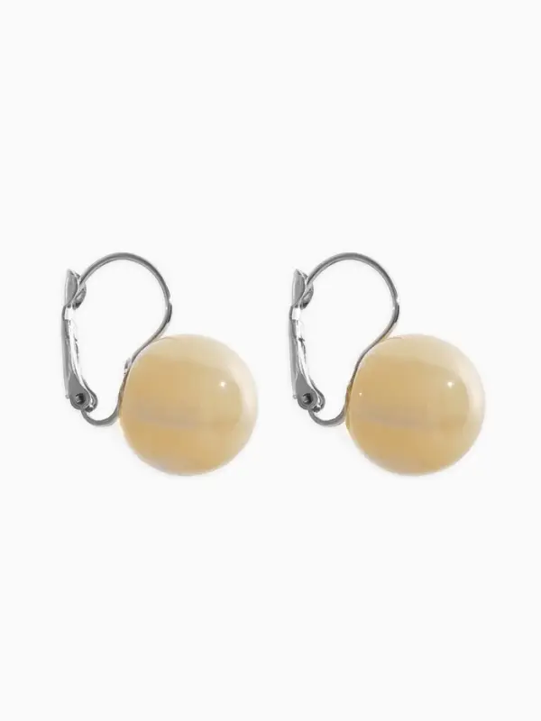 Серьги пластик "Шар №16" с разводами и блёстками, цвет молочный в серебре