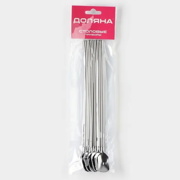 Набор ложек-трубочек барных Доляна, длина 22 см, 6 шт., нержавеющая сталь, серебристый