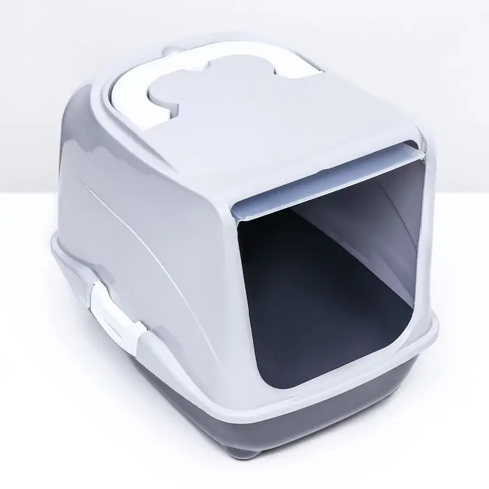 Туалет-домик для кошек закрытый с дверцей 43&times;32&times;33 см, серый