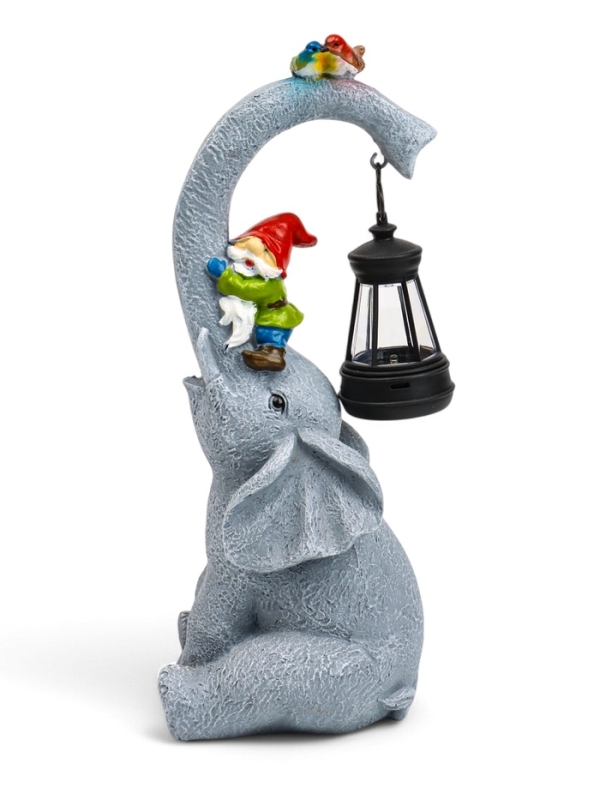 Садовая фигура с подсветкой  Садовая фигура с подсветкой "Слоник с гномами" 12х10х27см