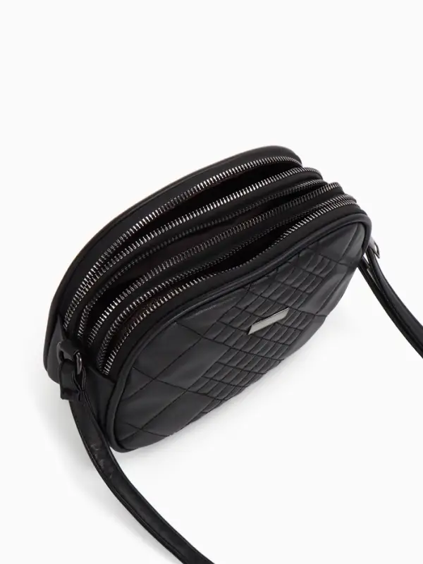 Сумка женская кросс-боди на молнии, 19&times;7&times;15 см, в клетку, чёрная