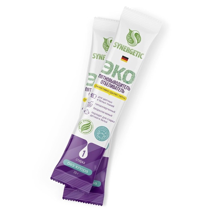 Пятновыводитель-отбеливатель Synergetic, порошок,гипоаллергенный, биоразлагаемый 4 стика Пятновыводитель-отбеливатель Synergetic, порошок,гипоаллергенный, биоразлагаемый 4 стика