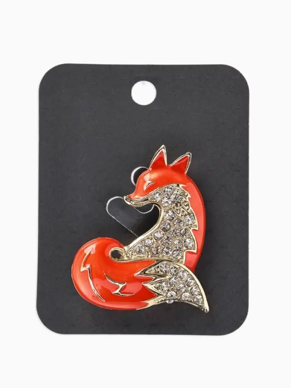 Брошь &laquo;Лиса&raquo; хитрая, стразы, цвет оранжево-белый в золоте