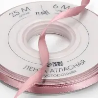 Лента атласная TEIRA, двухсторонняя, 6 мм, 25&plusmn;1 м, розовая №164