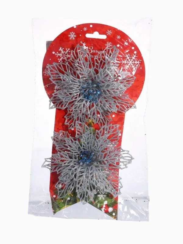 Ёлочные игрушки 2 шт. &laquo;Зимнее волшебство. Ажурный цветок&raquo; пластик, 14 см, серебро