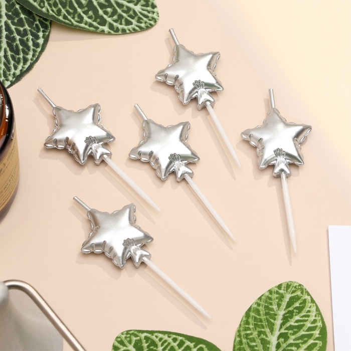 Набор свечей для торта. 5 шт Набор свечей для торта. 5 шт "Воздушный шарик. Звезда". серебряные