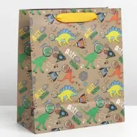 Пакет подарочный крафтовый, упаковка, &laquo;Динозавр: Dino&raquo;, ML 23&times;27&times;11.5 см