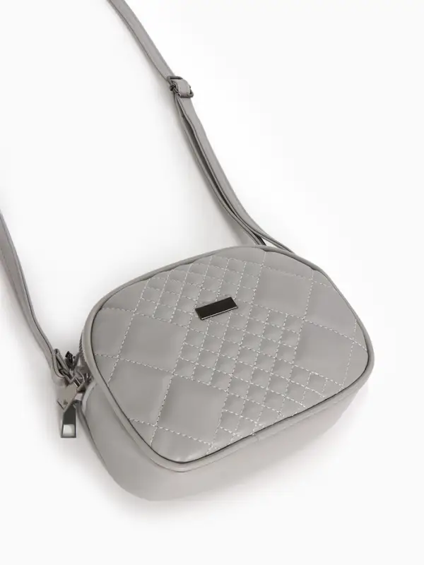 Сумка женская кросс-боди на молнии, 19&times;7&times;15 см, в клетку, серая