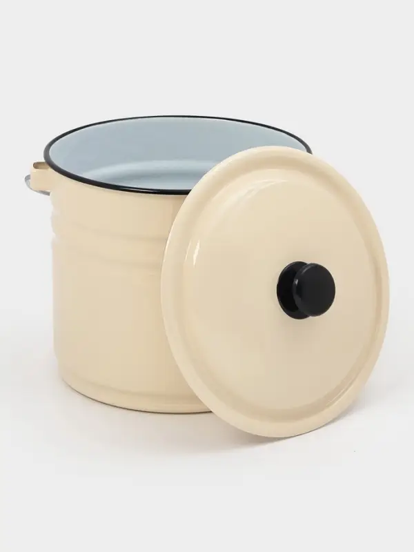 Ведро эмалированное, 10 л, без декора, с крышкой и ручкой, слоновое