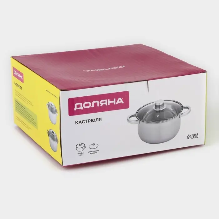 Кастрюля Доляна &laquo;Чёрная ночь&raquo;, 2.2 л, d=18 см, с крышкой, капсульное дно, нержавеющая сталь, хромированная