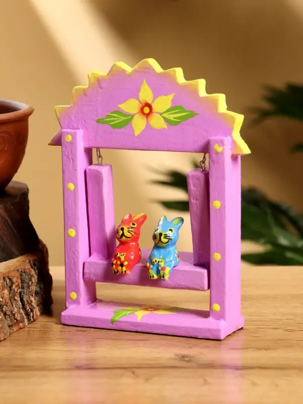 Сувенир «Зайки на качелях», 11×5.4×14.4 см, дерево, сиреневый Сувенир «Зайки на качелях», 11×5.4×14.4 см, дерево, сиреневый