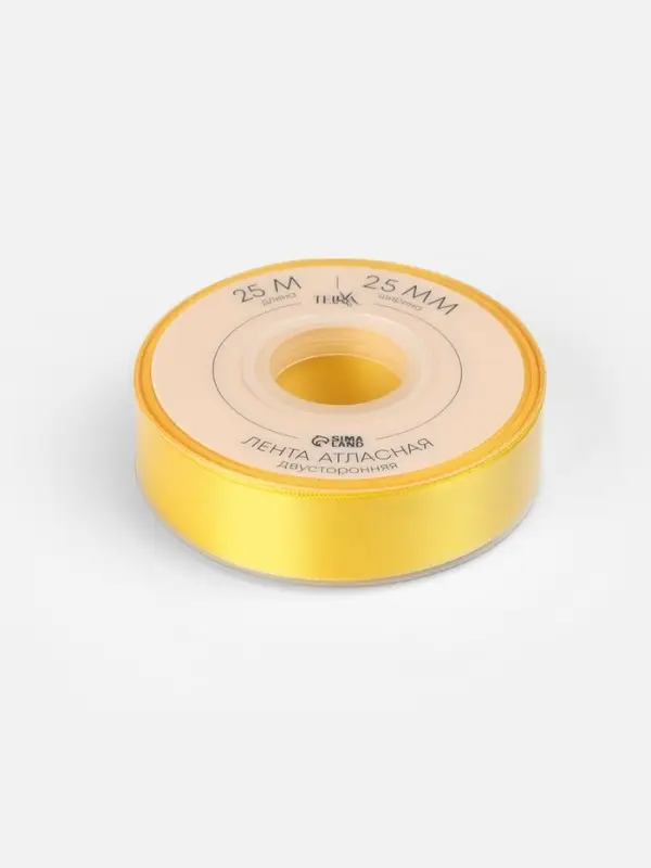 Лента атласная TEIRA, двухсторонняя, 25 мм, 25&plusmn;1 м, жёлтая №0645