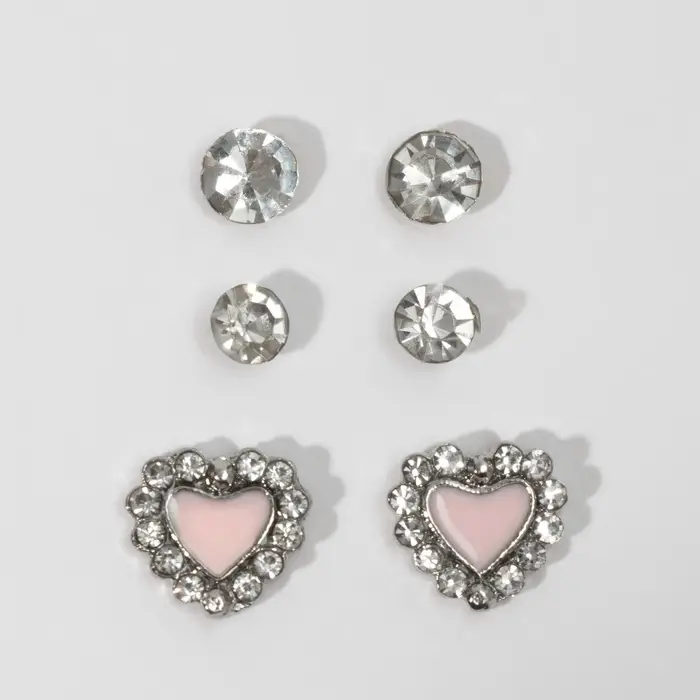 Пусеты 3 пары «Сердце», цвет МИКС Пусеты 3 пары «Сердце», цвет МИКС