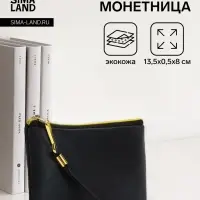 Кошелёк-монетница на молнии, с ремешком, 13.5&times;0.5&times;8 см, чёрный