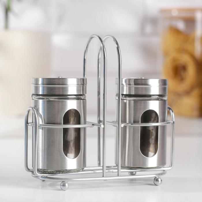 Набор для специй из стекла на подставке «Стиль», 2 предмета: солонка и перечница, 80 мл Набор для специй из стекла на подставке «Стиль», 2 предмета: солонка и перечница, 80 мл