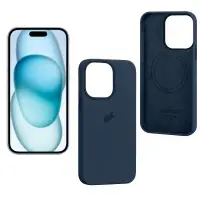 Чехол iPh 15 Pro Max Silicon Case 100% ORG (MagSafe + анимация NFC Clear) c LOGO Storm Blue