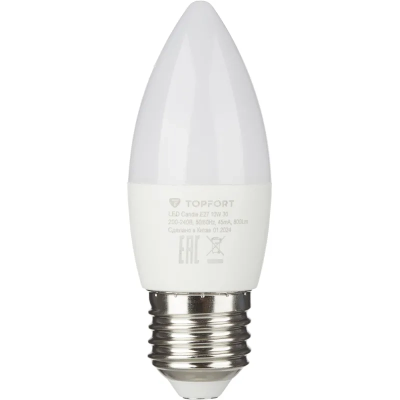 Лампа светодиодная Topfort E27 10W 3000K свеча