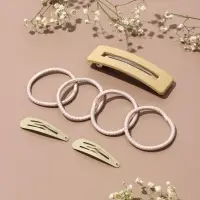 Набор для волос QF &laquo;Элери&raquo;, 4 резинки 6.5 см, заколка - автомат 8 см, 2 заколки 4.5 см, бежевый