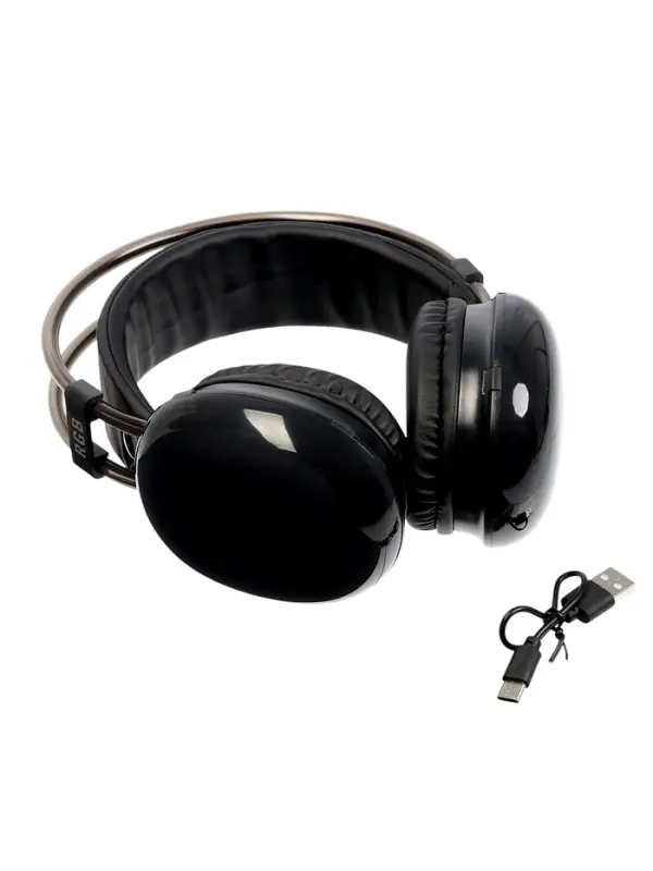 Наушники беспроводные, полноразмерные, Mybit W-33, RGB подсветка, Bluetooth 5.3, 800 мАч, Type-C, RGB подсветка, чёрные