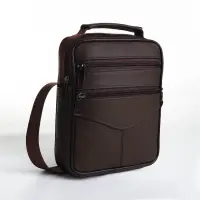Сумка кросс-боди мужская на молнии, с ручкой, 3 наружных кармана, 18&times;5.5&times;22 см, коричневая