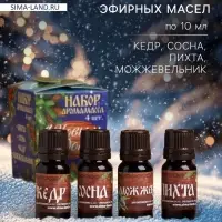 Новогодний набор эфирных масел &laquo;С новым годом! С легким паром!&raquo;, кедр, сосна, можжевельник, пихта, 4 шт. по 10 мл