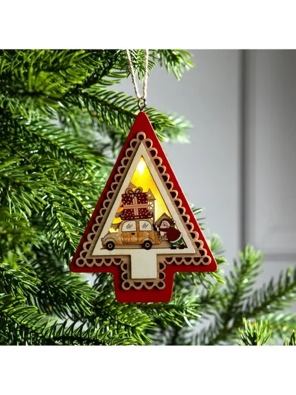 Ёлочная игрушка &laquo;Ёлка с Дедом Морозом и машиной&raquo;, 12.5&times;9.5&times;1.5 см, от батареек, свечение тёплое белое