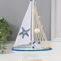 Сувенир дерево "Парусник с морской звездой на парусе" бело-синий 16,5х4,5х27,5 см