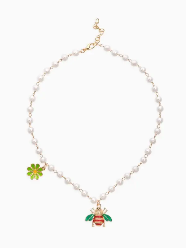 Колье на жемчужной дорожке &laquo;Пчёлка&raquo;, цветная в золоте, 40 см
