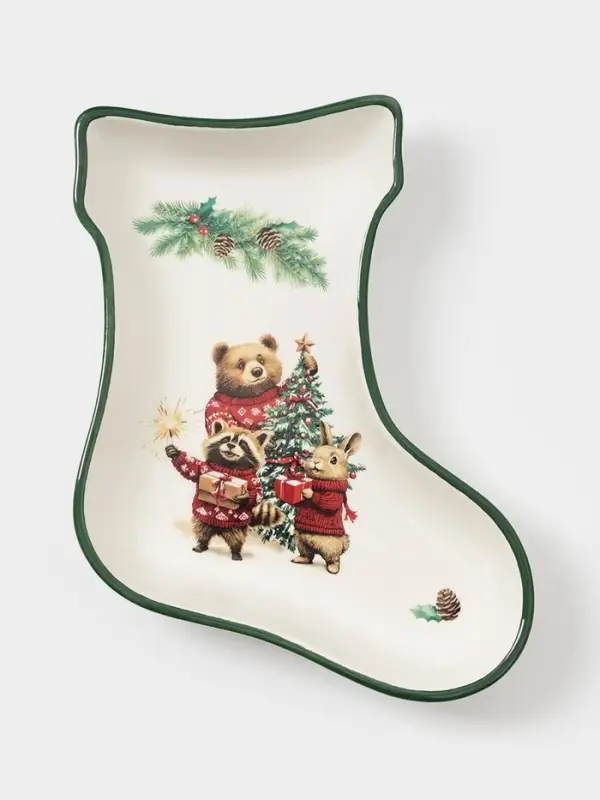 Тарелка сервировочная новогодняя Доляна «Сказки зимнего леса», 20×15.5×3 см, доломит, белая