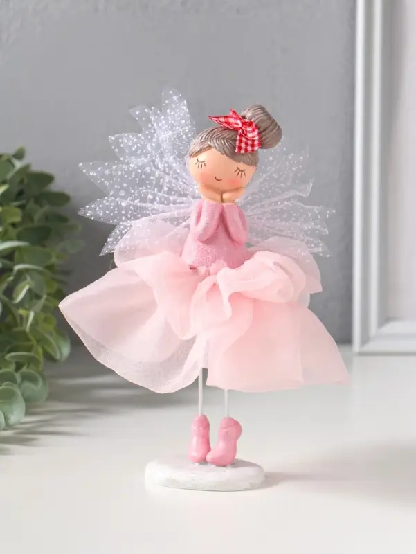 Сувенир полистоун "Малышка-фея с большим бантом в розовой юбке" 10,5х10,5х16,5 см