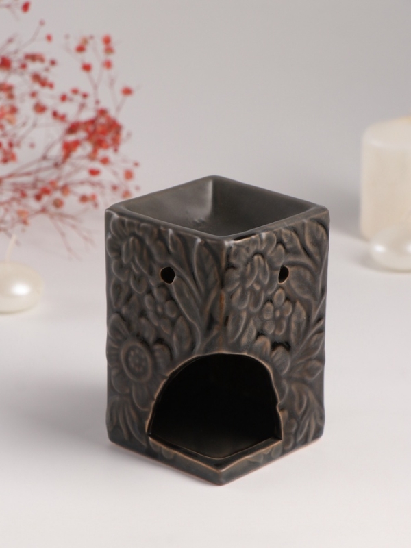 Аромалампа керамика Аромалампа керамика "Цветочный букет" тёмно-оливковая 7,7х7,7х12 см