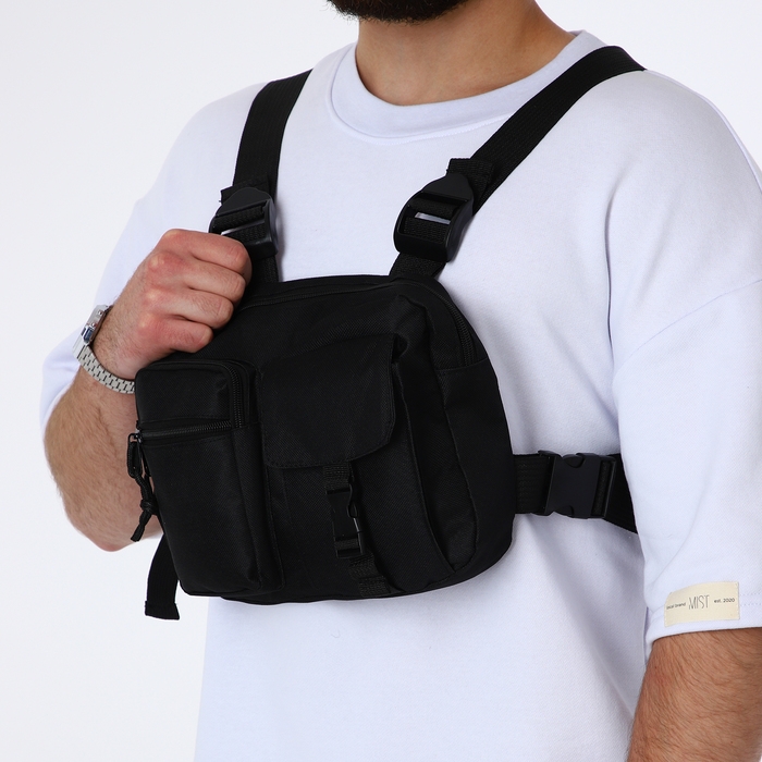 Сумка нагрудная на молнии, 2 наружных кармана, цвет чёрный Сумка нагрудная на молнии, 2 наружных кармана, цвет чёрный