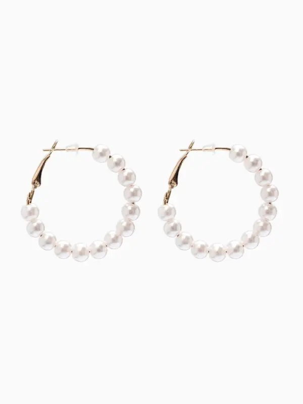 Серьги кольца с жемчугом QF &laquo;Нежность жемчуга&raquo;, d=3.5 см, белые в золоте