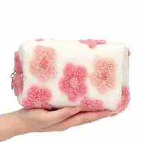 Косметичка женская &laquo;Цветочек&raquo;, на молнии, плюшевая, 19&times;8&times;10 см, белая