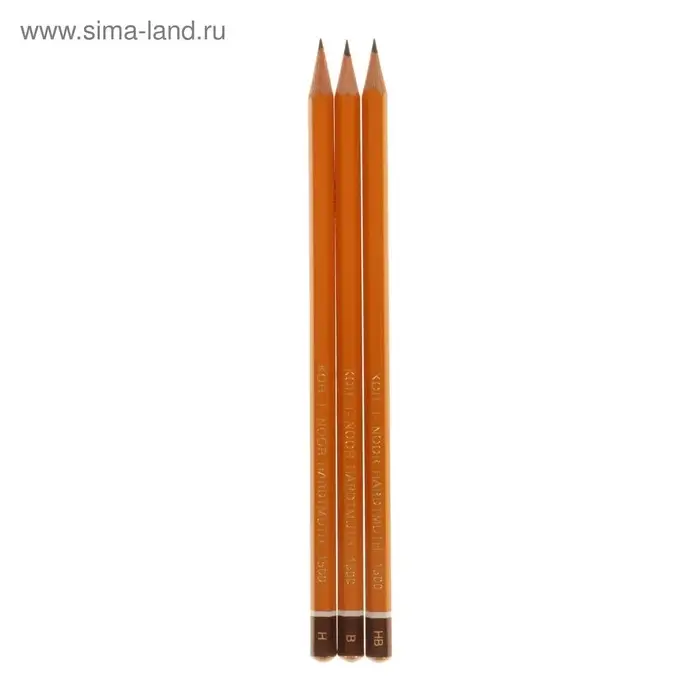 Набор карандашей чернографитных разной твердости 3 штуки Koh-I-Noor 1500/3, HB, B, H, в пакете Набор карандашей чернографитных разной твердости 3 штуки Koh-I-Noor 1500/3, HB, B, H, в пакете