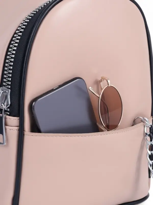 Рюкзак-мини женский на молнии, с карманом, размер 21&times;12&times;27 см, бежевый