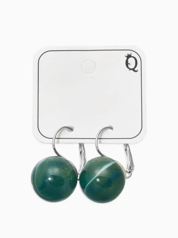 Серьги пластик "Шар №16" с разводами и блёстками, цвет зелёно-морской в серебре