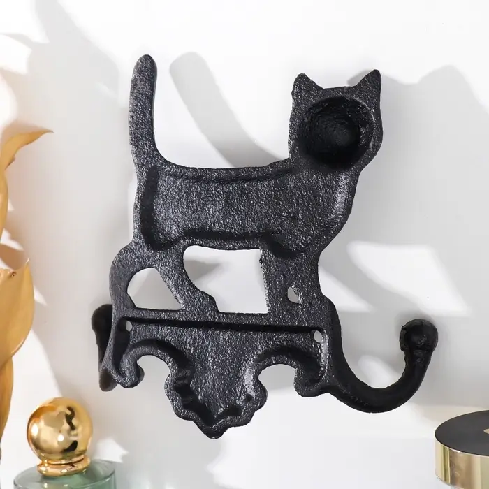 Крючки настенные чугун &laquo;Домашний кот&raquo;, ключница декоративная, 16&times;4&times;16 см