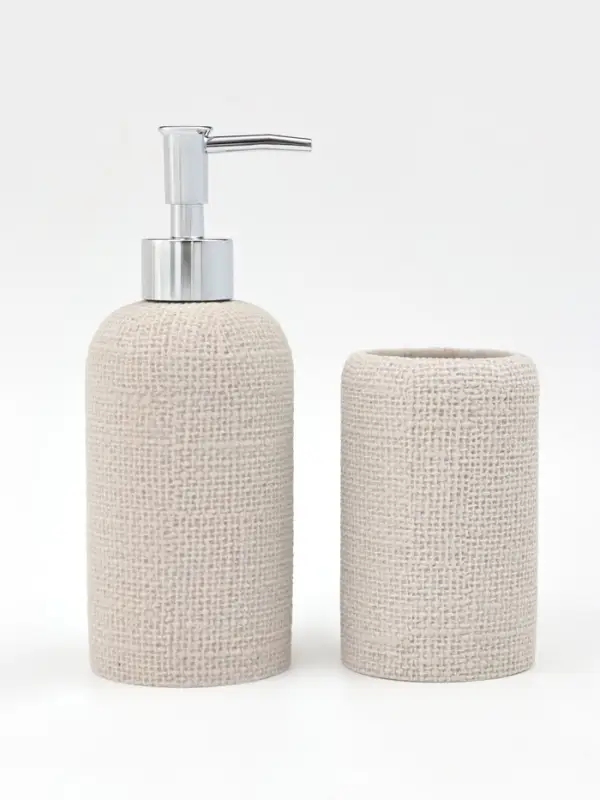 Набор для ванной "Плетение" 2 предмета (дозатор для мыла, стакан), цвет бежевый